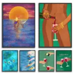Surfing Colorful Poster Print Trendy Kitchen Print Wine Poster Boho Decor Cheers To Us Red Wine Toast Canvas Painting Unframed