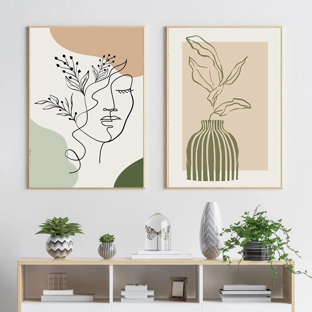 Boho Sage Green Plants Posters Abstract Artwork Geometric Wall Art Canvas Painting Nordic Art Poster Living Room Home Decor - Image 3