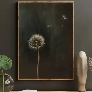 Minimalist Dark Dandelion Flower Canvas Print Abstract Inspirational Wall Art Poster for Modern Living Room Bedroom Home Decor