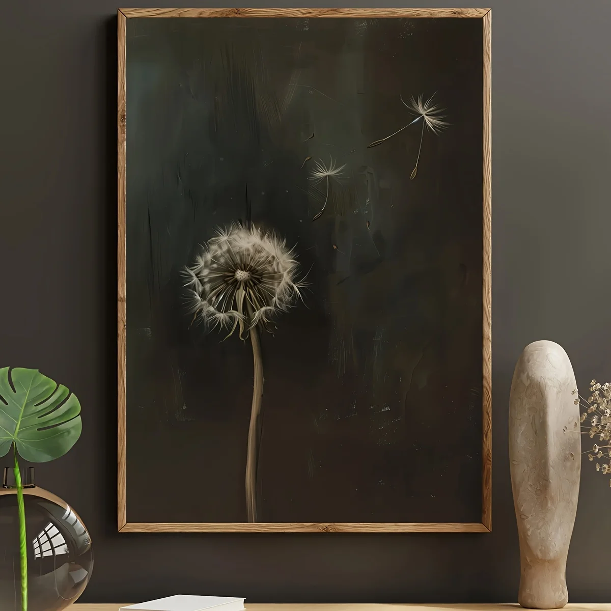 Minimalist Dark Dandelion Flower Canvas Print Abstract Inspirational Wall Art Poster for Modern Living Room Bedroom Home Decor