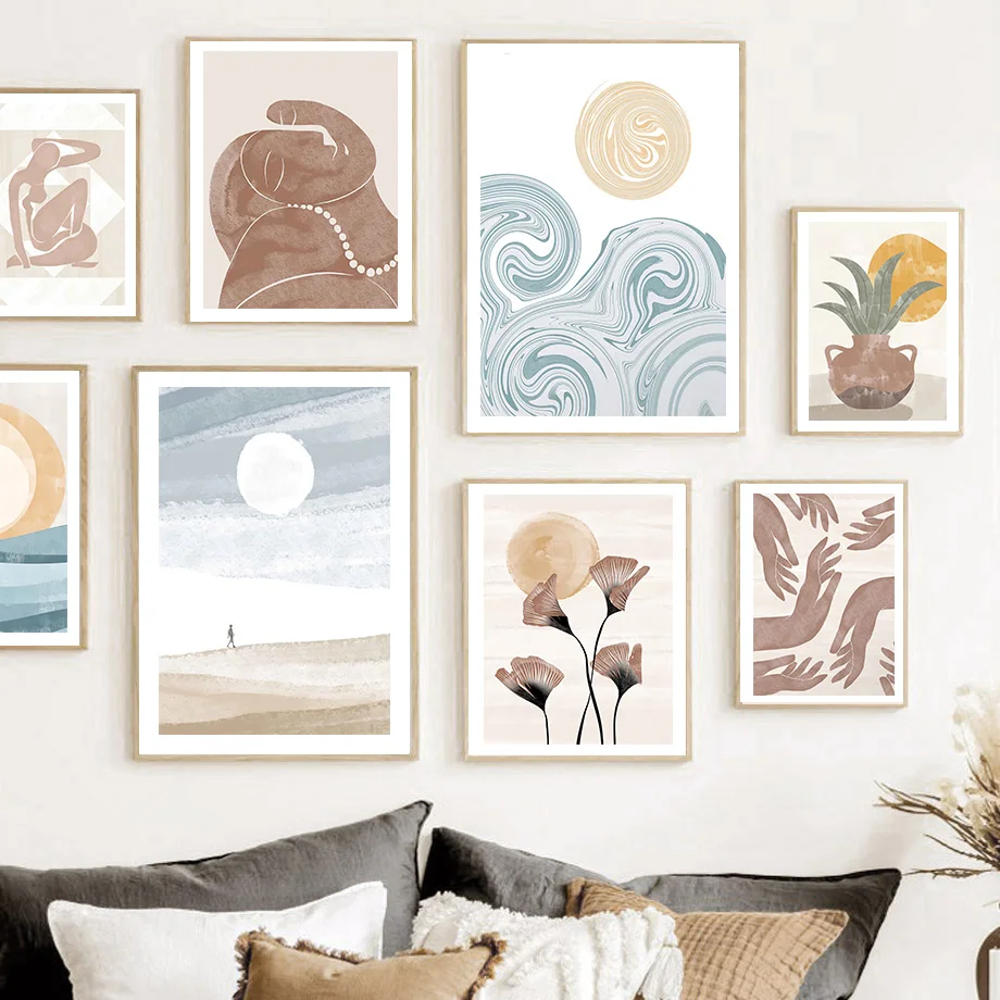 Boho Leaf Beach Sailboat Abstract Girl Geometry Posters And Prints Canvas Painting Wall Art Pictures For Living Room Home Decor - Image 2