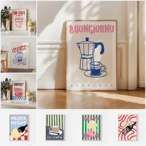 1 Piece Frameless Modern Fashion Retro Pasta Coffee Espresso Coffee Wall Art Painting Poster Picture Office Kitchen Home Decor
