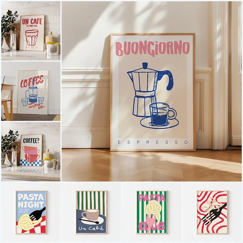 1 Piece Frameless Modern Fashion Retro Pasta Coffee Espresso Coffee Wall Art Painting Poster Picture Office Kitchen Home Decor