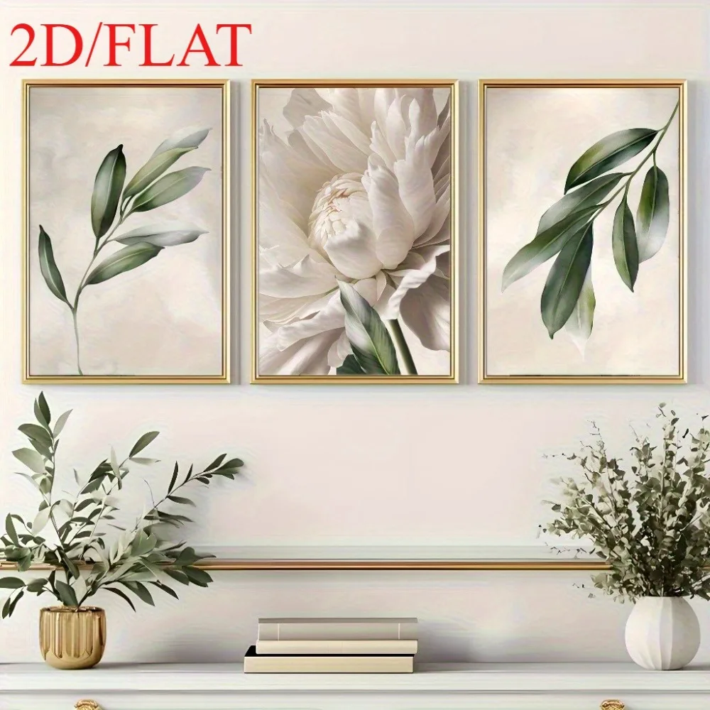 2D Plat,3 Frameless Canvas Posters,Minimalist Floral Wall,Natural Green Leaf Design,Neutral Style Room Decor,Living Room Decor - Image 2