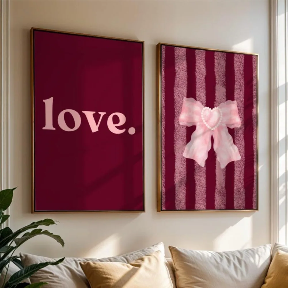 Minimalist Wall Art,Retro Home Print Aesthetics Cafe and Home Burgundy Pink Room Decoration Digital Download Girl Wall Art Women - Image 2