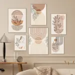Boho Light Colour Block Canvas Painting Nordic Minimalist Lines Wall Art People Leaves Wall Art Home Living Room Decoration
