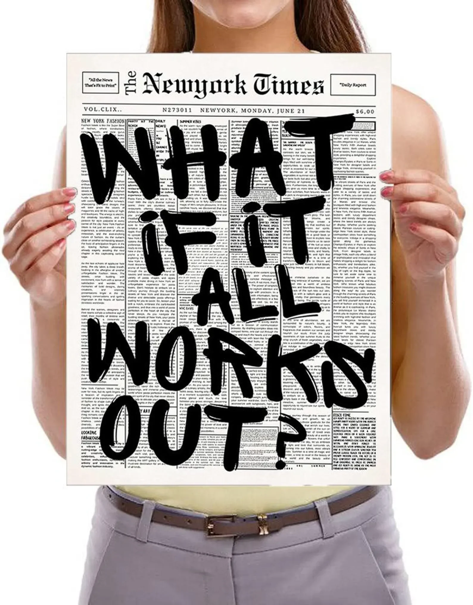 Newspaper Poster - What If It All Works Out - Positive Quote Canvas Wall Art, Affirming Minimalist Prints, Neutral Dorm Room Bed - Image 6