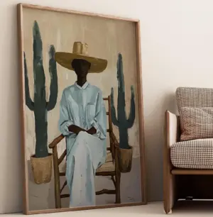 Minimalist Desert Wall Art Print, Southwestern Woman with Cactus Illustration, Modern Boho Style Decor, Digital Download Poster