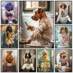 1PC Creative and cute Teddy Dog toilet reading newspaper playing mobile phone bathroom bathroom toilet decor poster