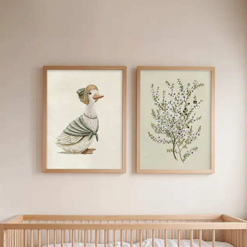 Green Bohemian Nursery Gallery Wall Poster Sage Bunny and Duck Early Learning Kids Room Bedroom Living Room Decorative Wall Art - Image 3