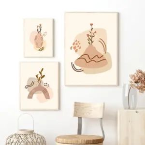 Potted Plant Leaves Canvas Art Poster Prints Geometric Color Block Wall Decorative Picture for Living Room Bedroom Office