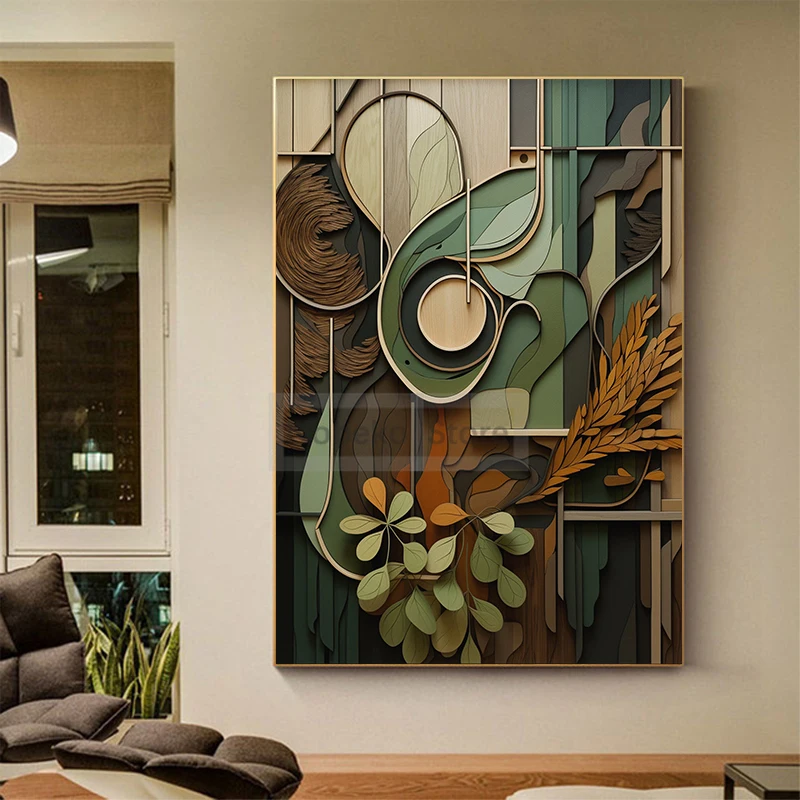 Boho Wood Shapes Botanical Poster Earth Tones Prints Canvas Painting Wall Art Pictures Home Room Organic Textures Modern Decor - Image 5