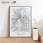 Modern Personalization Custom City Map Couple Anniversary Where We Met Wall Art Framed Print Picture Living Room Home Decor Gift