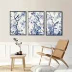 3pcs Canvas Poster Blue and White Floral Bird Canvas Art Prints Modern Art Wall Art Bedroom Living Room Corridor Wall Decoration
