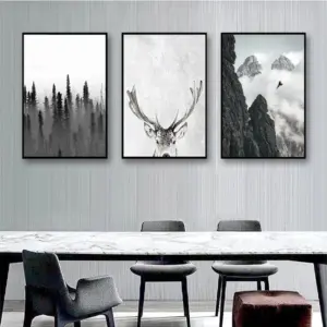 Wall Art Print Minimalist Painting Living Room Picture Scandinavian Forest Deer Eagle Black White Landscape Canvas Poster Nordic