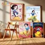 AZNM Disney Snow White Princess Sweet Dessert Animal Friends Frameless Canvas Wall Art for Girls Room Nursery Home Decor Paintin