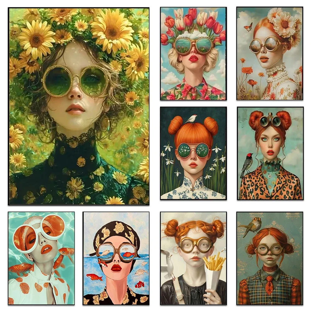 Abstract Woman Canvas Painting Surrealism Wall Art Funny Woman Portrait Poster Print For Office Bedroom Living Room Home Decor