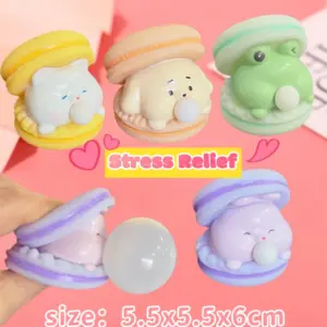 1/4PCS Macaron Bubble Burger Squishy Stress Reliever Cute Cartoon Squishy Fidget Sensory Toy for Office Prank & Desk Decor