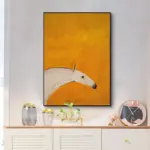 Abstract White Horse Poster Nordic Yellow Canvas Print Painting Wall Art Aesthetic Picture for Living Room Modern Home Decor