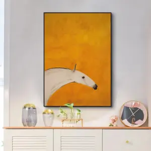 Abstract White Horse Poster Nordic Yellow Canvas Print Painting Wall Art Aesthetic Picture for Living Room Modern Home Decor