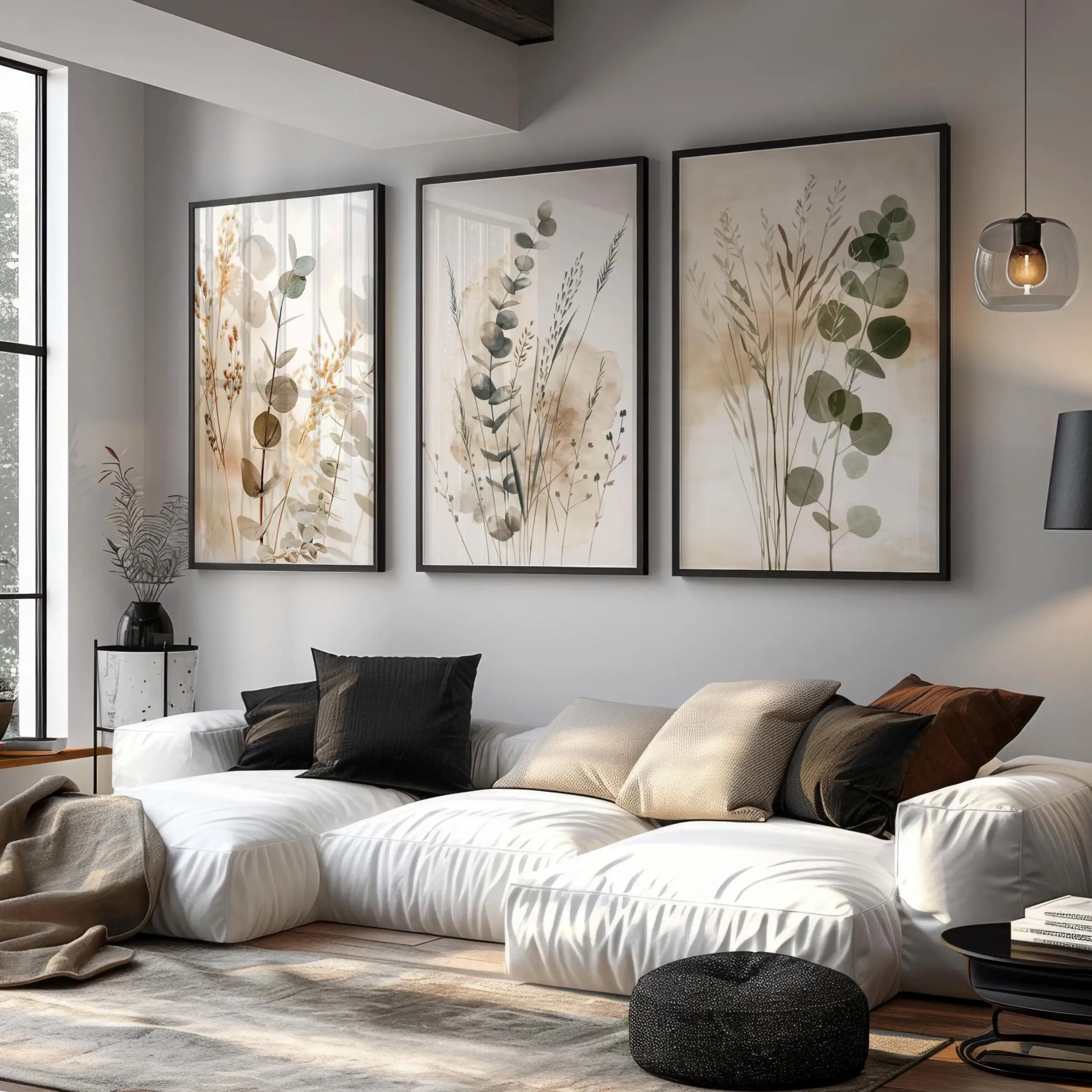 3pc Botanical Wall Artwork Neutral Minimalist Prints Scandinavian Bedroom Decor Eucalyptus Triptych Boho Living Room Wall Art - Image 4