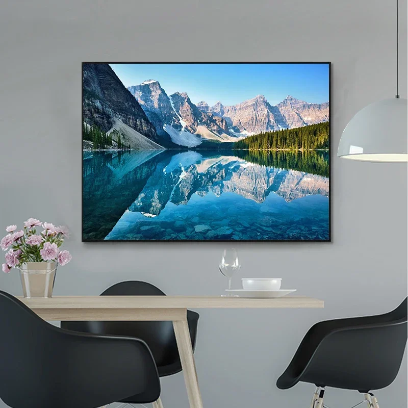 Mountains At Lake Nature Beautiful Scenery Poster Sea Boat Landscape Canvas Painting Wall Art for Living Room Home Decor - Image 2