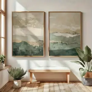 2pcs/set Wabi Sabi Abstract Geometric Canvas Print Green Mountain Range Japanese Korean Style Wall Art Posters for Home Decor
