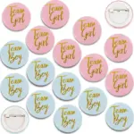 12/24Pcs Team Boy Girl Button Pins Gender Reveal Tinplate Badges Gift for Guests Gender Reveal Party Supplies Baby Shower Decor