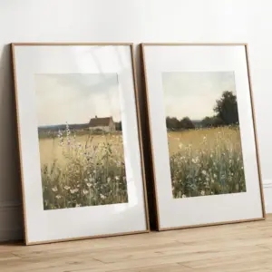 Muted Wildflower Painting Wall Art Poster Neutral Beige Floral Prints Room Decor Soft Tones Country Art Farmhouse Decor Gift