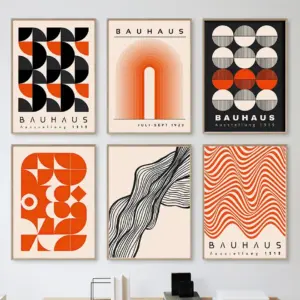 Bauhaus Geometric Lines Rainbow Wall Art Poster Canvas Nordic Abstract Canvas Prints for Modern Hotel Bar Living Room Decor