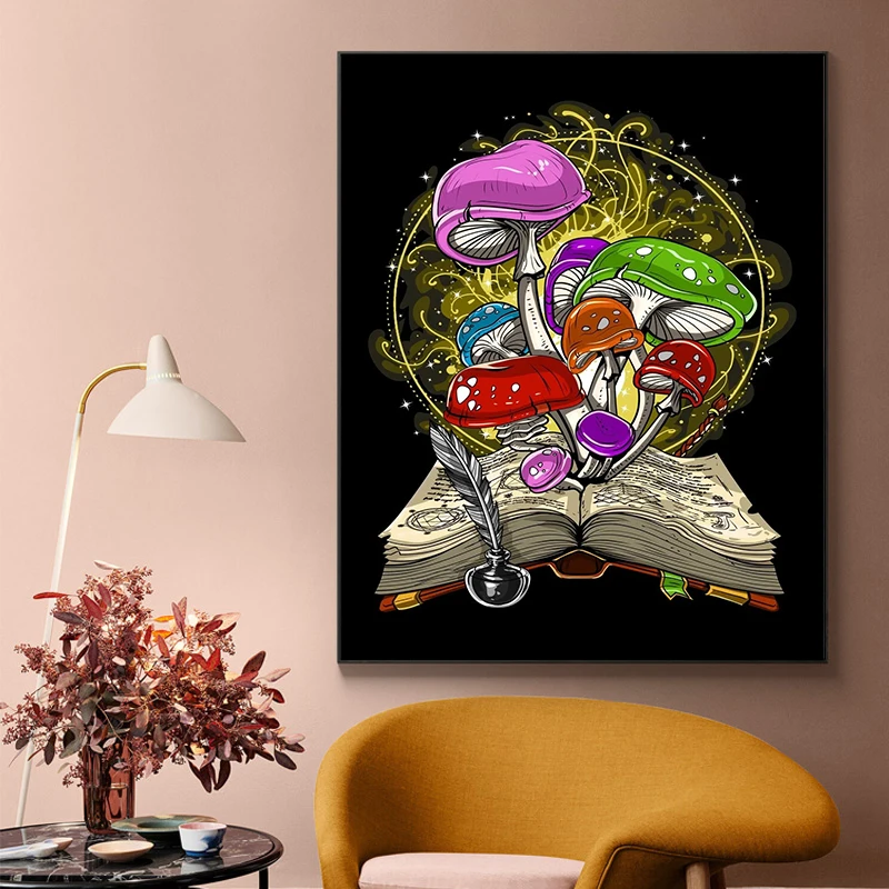 Psychedelic Trippy Magic Mushrooms Poster Canvas Painting Cartoon Science Alien Stoners Wall Art for Living Room Home Decoration - Image 5