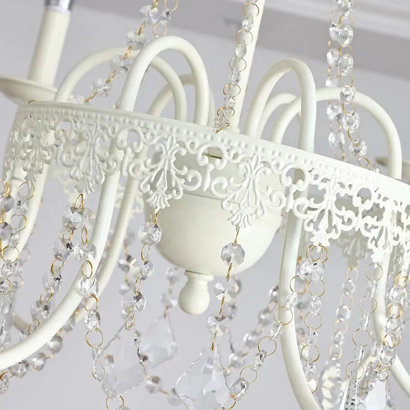 Modern 6-Light Crystal Chandelier White LED Ceiling Light with E14 Bulb Base Living Room Bedroom Home Decor Nordic Candle Lamp - Image 5