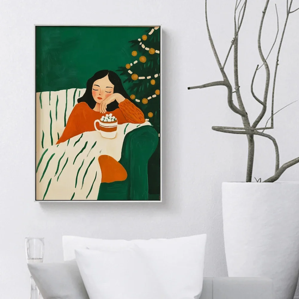 Emerald Green Abstract Female Minimalist Art Posters Nordic Style Stripes Casual Girl Canvas Painting Modern Warmth Home Decor - Image 2