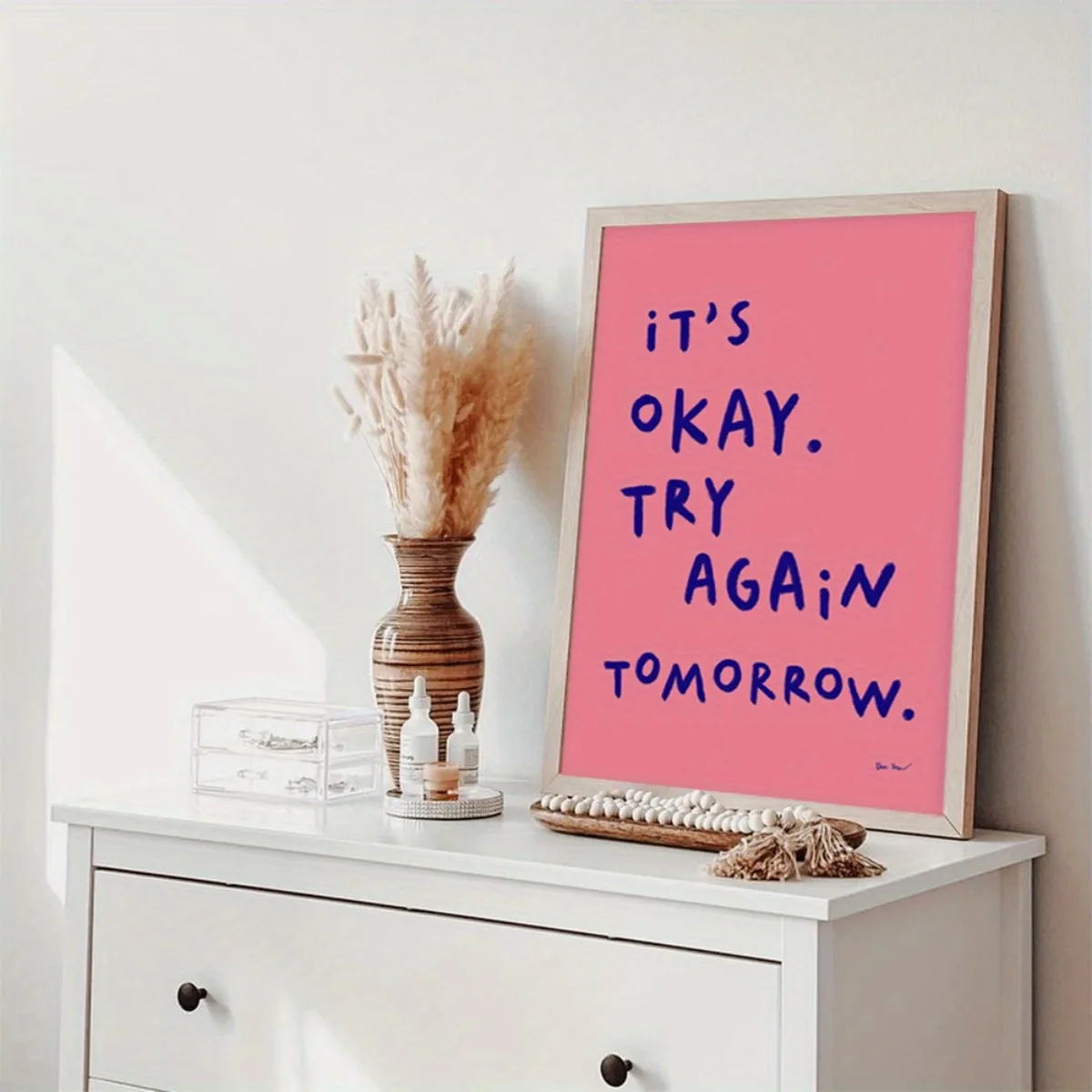 Inspired "It's Okay To Try Again Tomorrow" Pink Blue Quote Canvas Print Poster Modern Minimalist Art Prints Bedroom Home Decor - Image 3