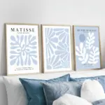 3pcs/Set Abstract Blue Matisse Canvas Wall Art Exhibition Poster, Picture Mural, Minimalist Living Room Bedroom Home Decoration