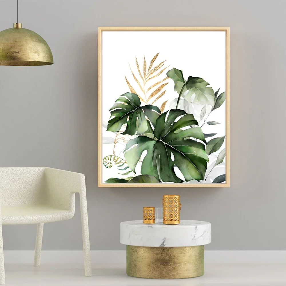 Classic Simple Wall Art Tropical Plants Green Leaves Gold Flowers HD Canvas Print Poster Home Living Room Bedroom Decoration - Image 4