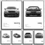 Pop Black and White Japan Cars Luxury Super Sport Car Poster Aesthetic R34 Gtr 240sx Canvas Print for Wall Art Garage Room Decor