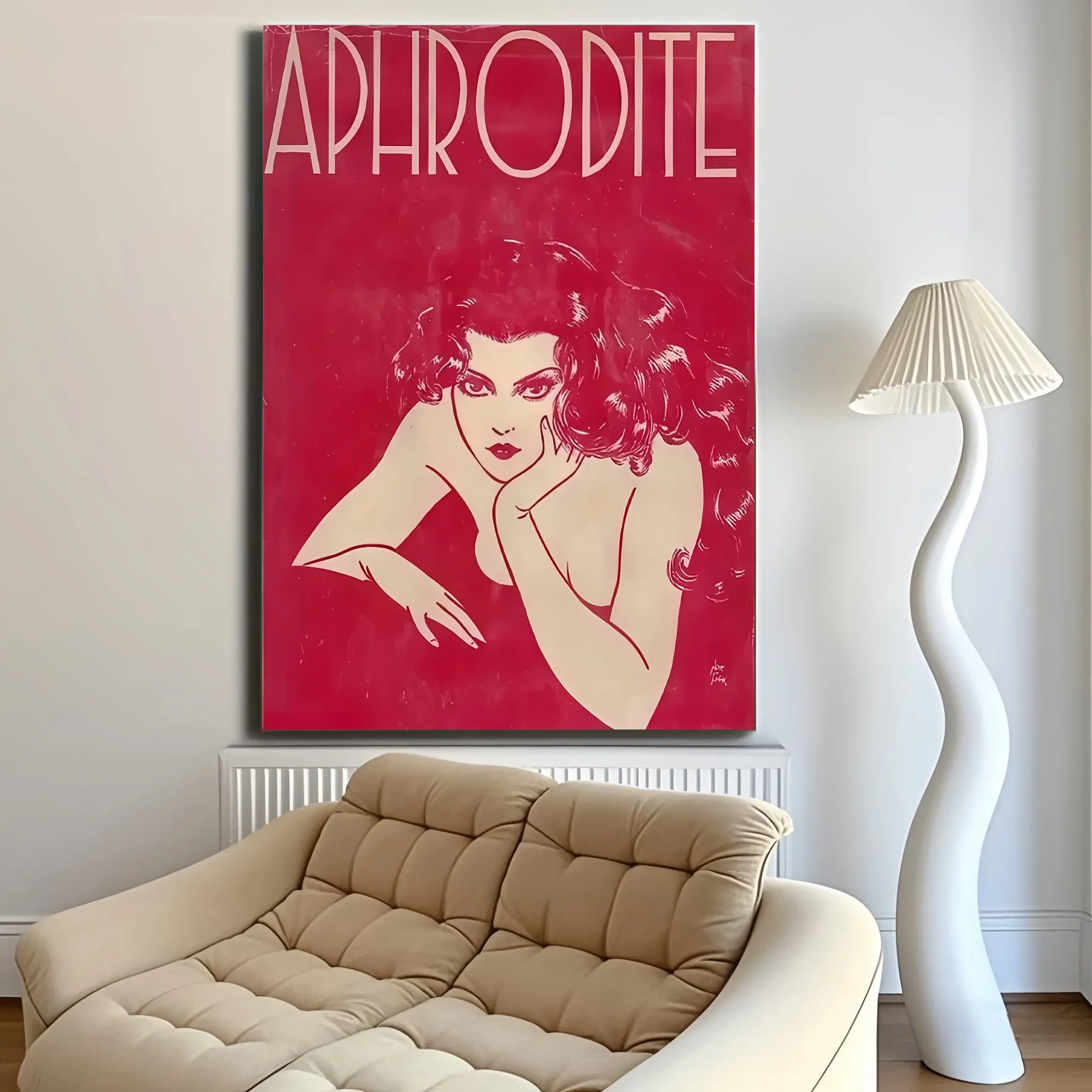 1pc Large Modern Canvas Poster - Waterproof Red Portrait of Woman with Aphrodite Typography - Frameless Bathroom, Living Room, - Image 3