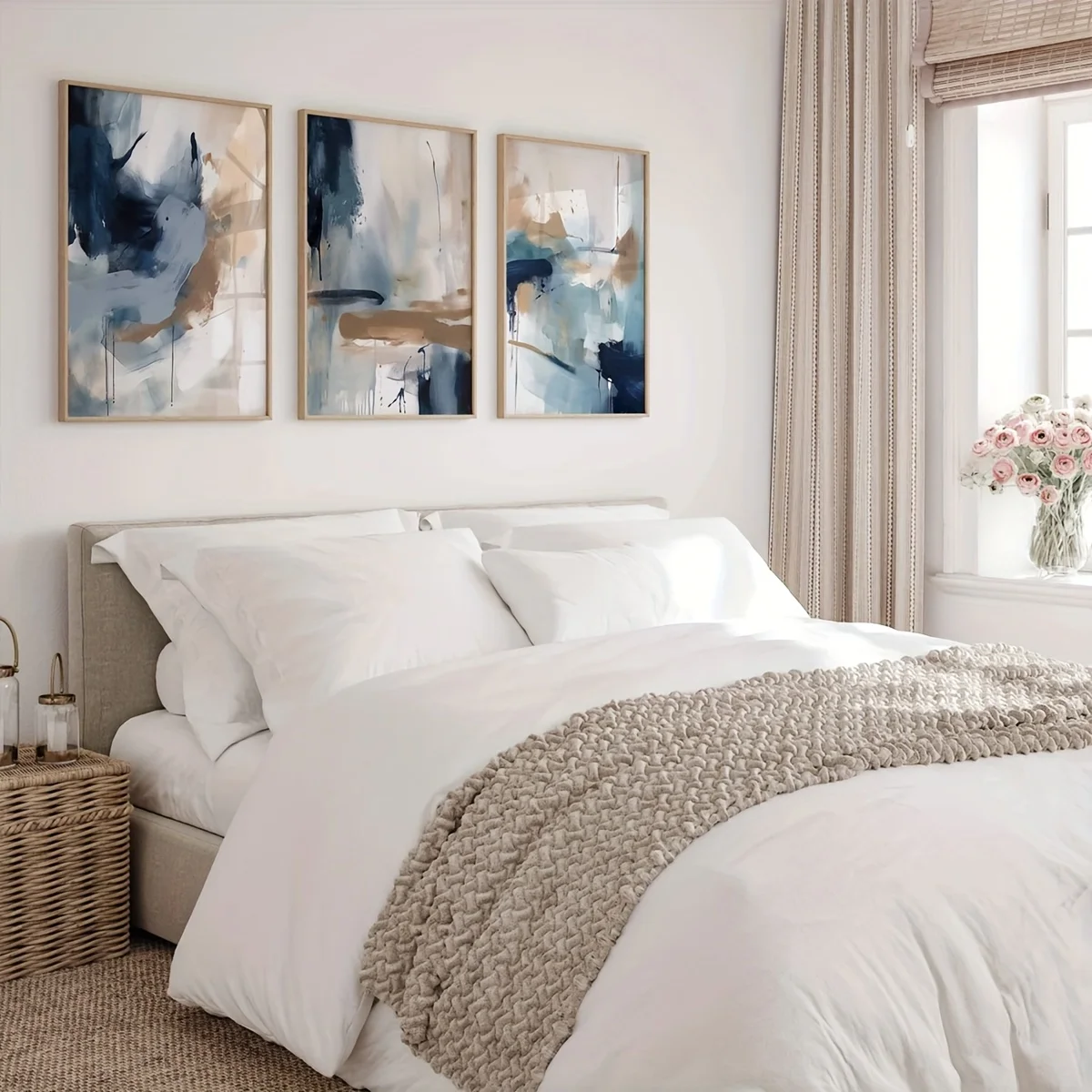 3pcs Abstract Navy Blue Geometric Canvas Print Minimalist Ink Paint Landscape Wall Art Poster for Modern Living Room Home Decor - Image 2