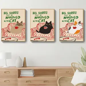 1 Living Room Decor Canvas Print Abstract Cats - Funny "All Guests Must Be Cat Approved" Home Decor, Wall Art Prints and Posters