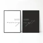 Black & White Good Morning Good Night Canvas Poster Minimal Print Modern Bedroom Over Bed Wall Art Picture for Home Decoration