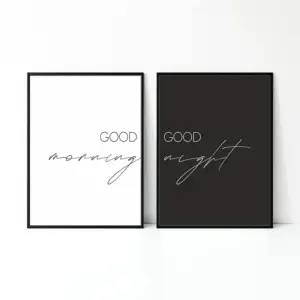 Black & White Good Morning Good Night Canvas Poster Minimal Print Modern Bedroom Over Bed Wall Art Picture for Home Decoration