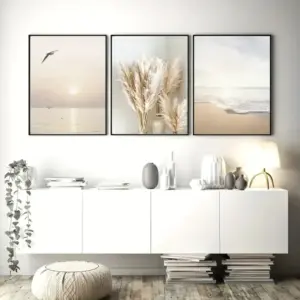3pcs Canvas Prints Poster Modern Art Beautiful Seaside Scenery Sunset Posters  Ideal Gift for Living Room Home Bedroom Decor
