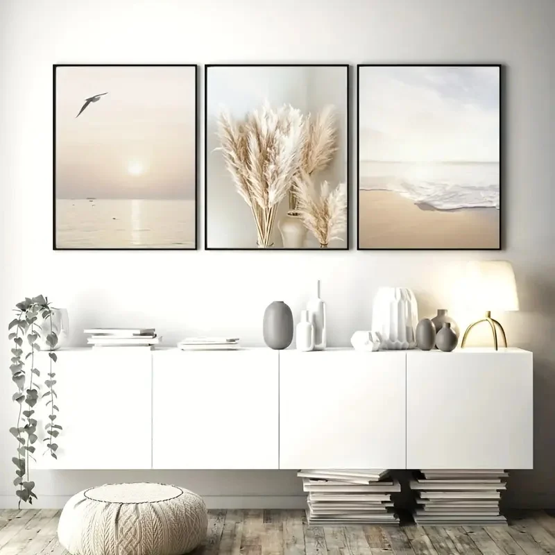 3pcs Canvas Prints Poster Modern Art Beautiful Seaside Scenery Sunset Posters Ideal Gift for Living Room Home Bedroom Decor