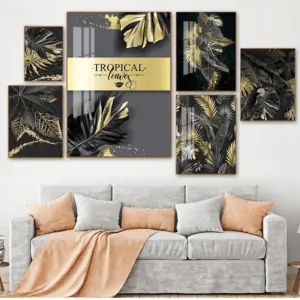 Posters and Prints for Living Room Decor Gold Plant Picture Home Decor Nordic Canvas Painting Wall Art Tropical Leaves