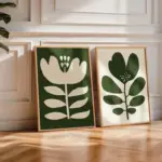 1/2pcs Boho Moss Green Floral Canvas Print Poster Modern Minimalist Abstract Flower Art Prints Bedroom Wall Art Home Decor