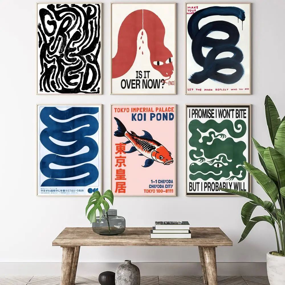 Classic Abstract Wall Art Japanese Vintage Koi Painting Calligraphy HD Canvas Poster living room bedroom aesthetic decoration - Image 2