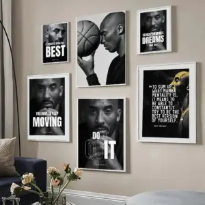 Kobe Bryant Inspirational Quote Poster Black White Canvas Print Wall Art for Home Decor Boys Bedrooms Basketball Legend