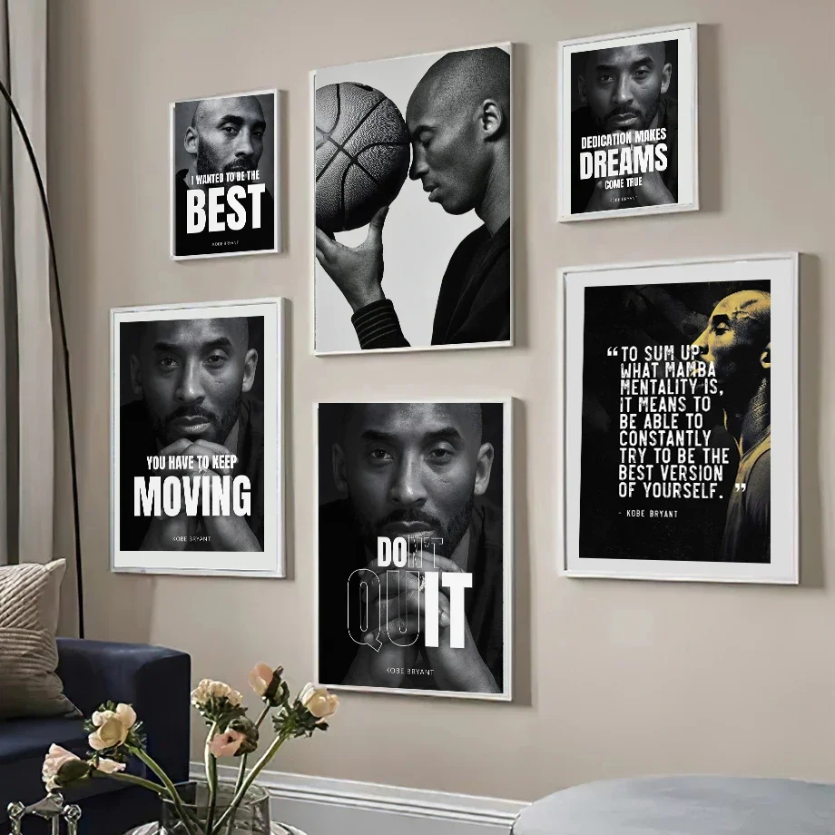 Kobe Bryant Inspirational Quote Poster Black White Canvas Print Wall Art for Home Decor Boys Bedrooms Basketball Legend