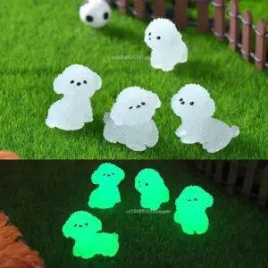Mini Luminous Poodle Dog Figurines Miniature Craft Fairy Garden DIY Kid Bedroom Living Room Car Ornament Home Desktop Decoration